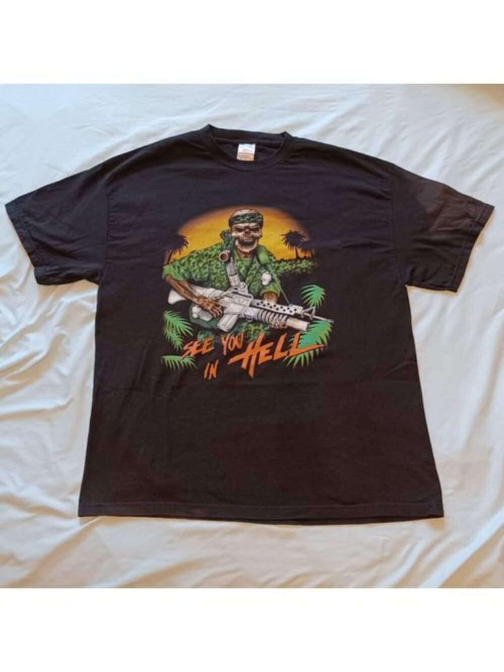 Vintage Y2K Tennessee River See You in Hell War Skeleton Black T-Shirt Adult XL